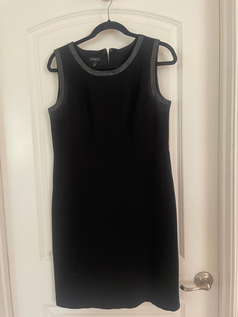 Talbots Classic Black Sleeveless Dress with Faux Leather Trim